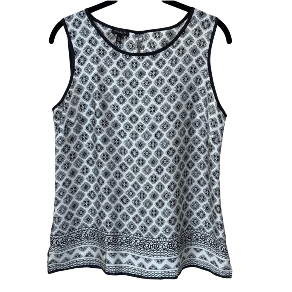 Talbots Black & White Geometric Print Sleeveless Blouse